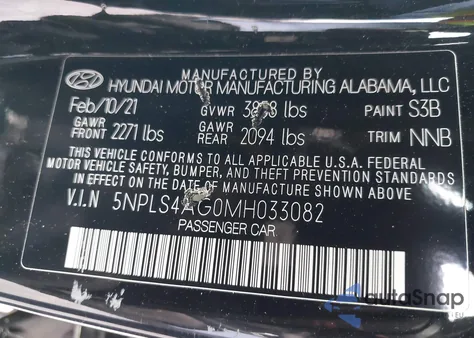 2021 Hyundai Elantra Sel z USA, uszkodzony, nr VIN 5NPLS4AG0MH033082